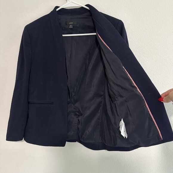 J. Crew Wool Blazer Size 8P Navy Blue Open Front Long Sleeve Preppy - Picture 3 of 10